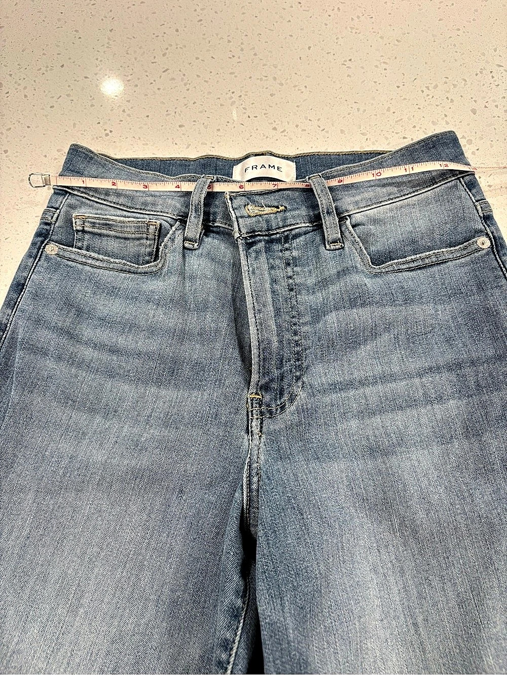 FRAME Le Slim Palazzo Jeans Wide Leg Raw Hem Jeans in Blue Waist 26